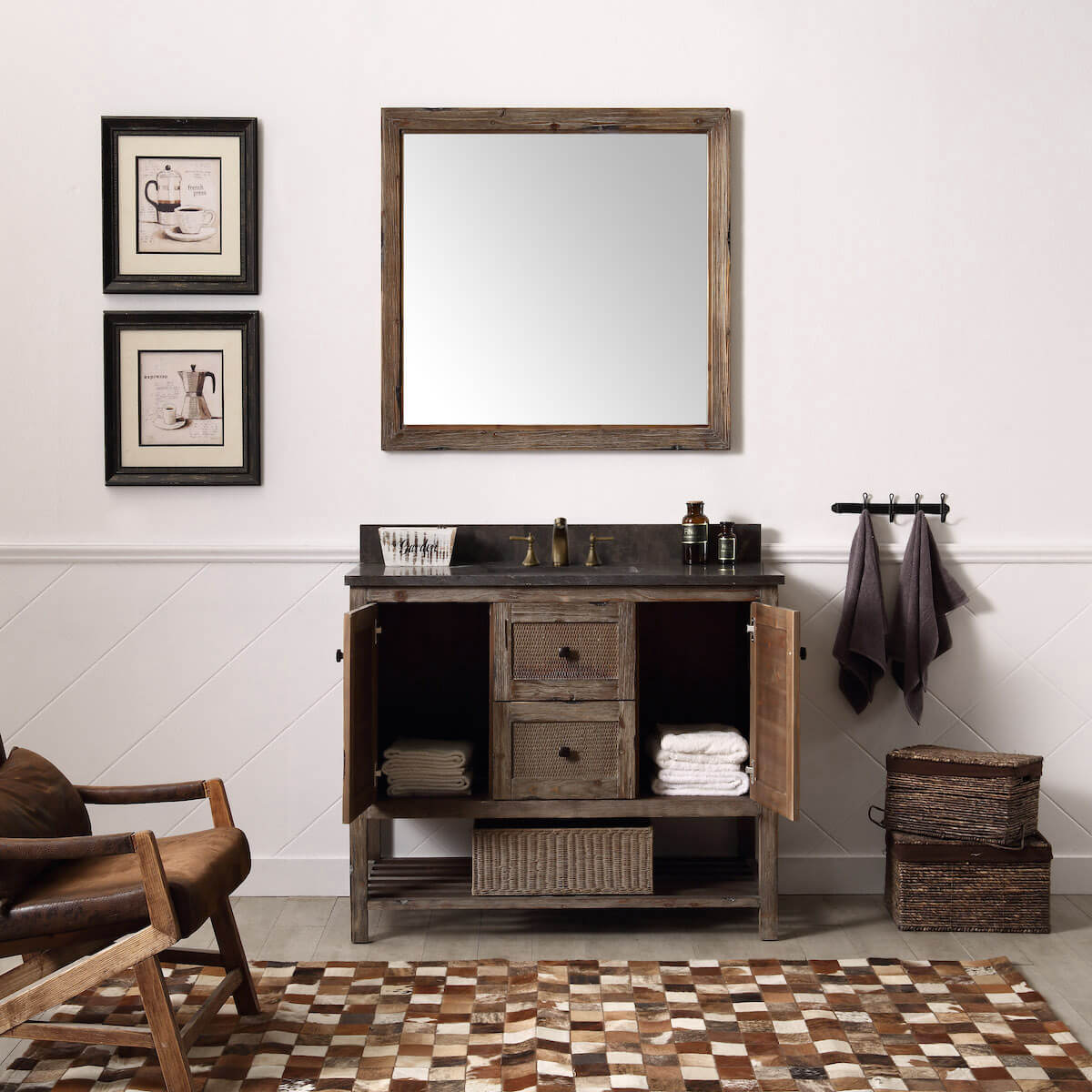 Legion Furniture 48" Brown Solid Wood Single Sink Vanity with Moon Stone Top in Bathroom Inside WH5148-BR