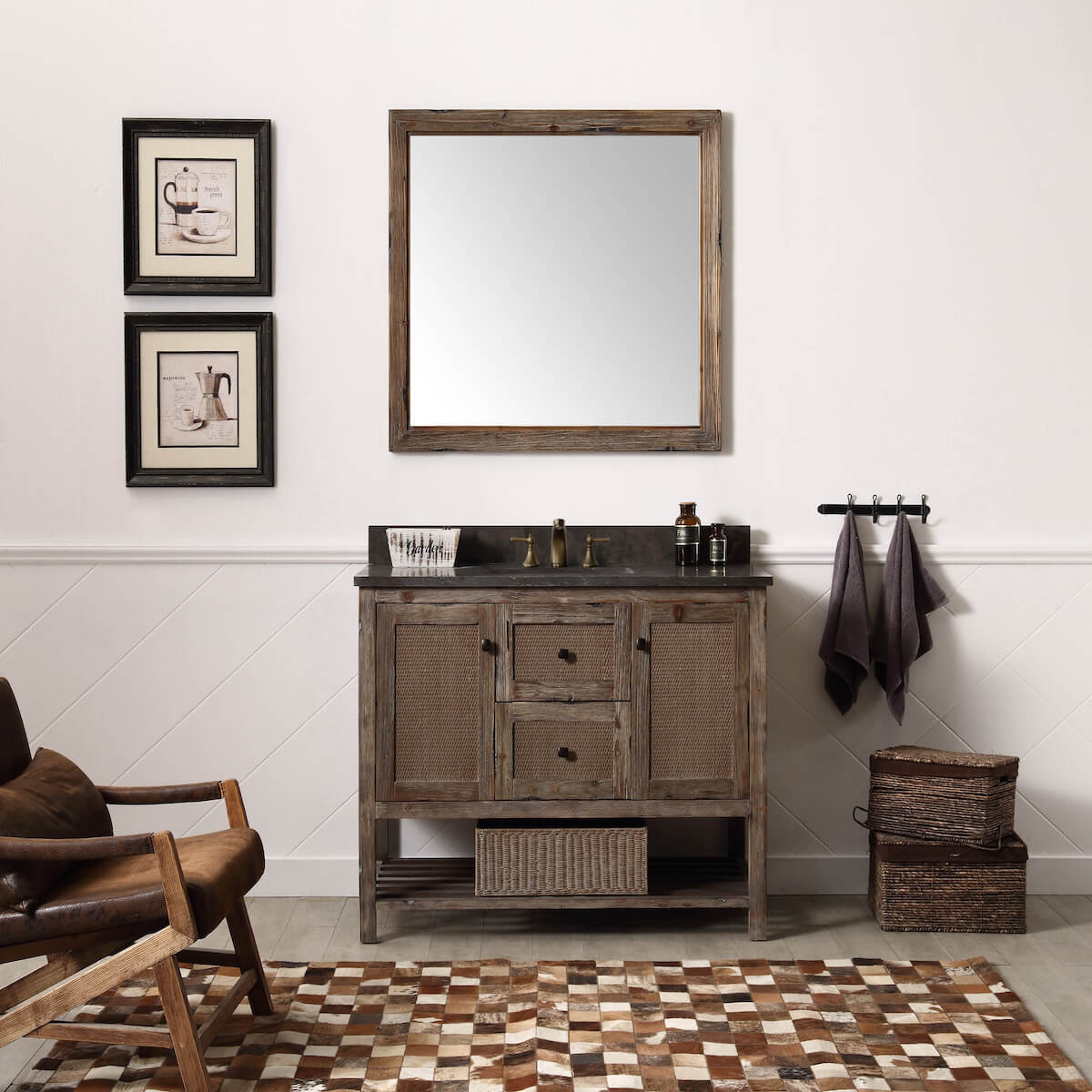 Legion Furniture 48" Brown Solid Wood Single Sink Vanity with Moon Stone Top in Bathroom WH5148-BR