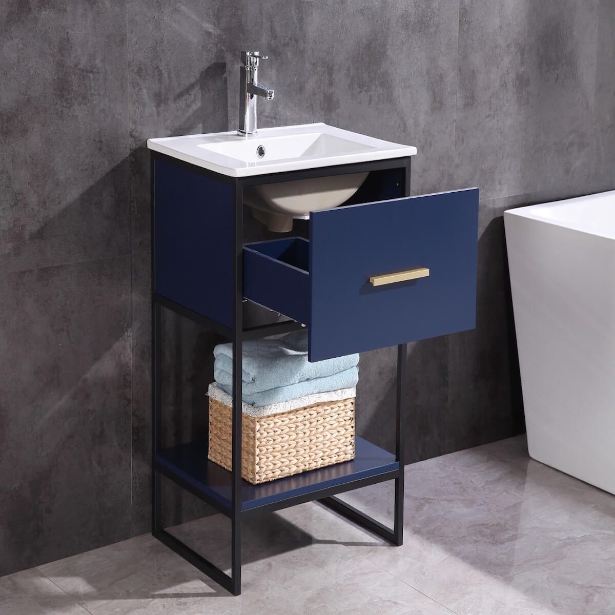 Legion Furniture 24" Blue Finish Single Sink Vanity with Black Metal Frame - PVC Open Drawer WH7024-BL-PVC