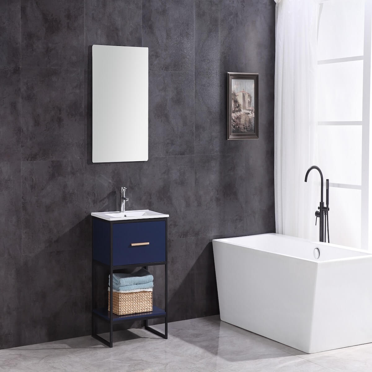 Legion Furniture 24" Blue Finish Single Sink Vanity with Black Metal Frame - PVC Side WH7024-BL-PVC