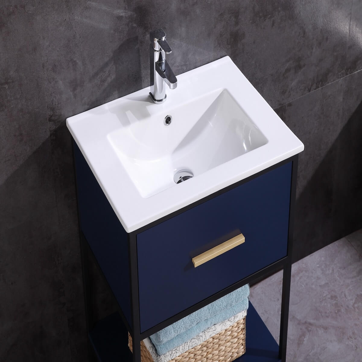 Legion Furniture 24" Blue Finish Single Sink Vanity with Black Metal Frame - PVC Sink WH7024-BL-PVC