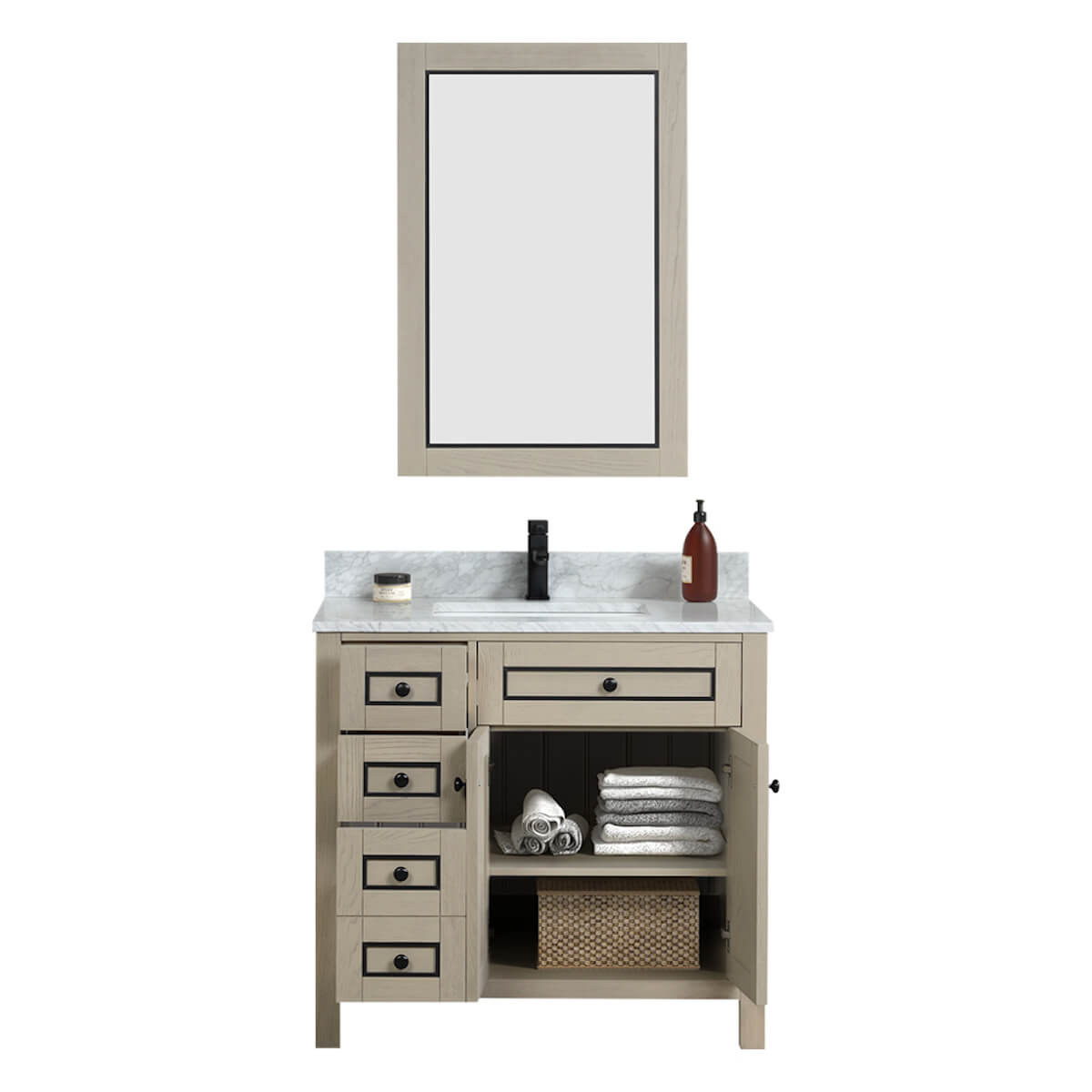 Legion Furniture 36" Light Oak Finish Single Sink Vanity Cabinet with Carrara White Top Open Cabinet WV2236-O
