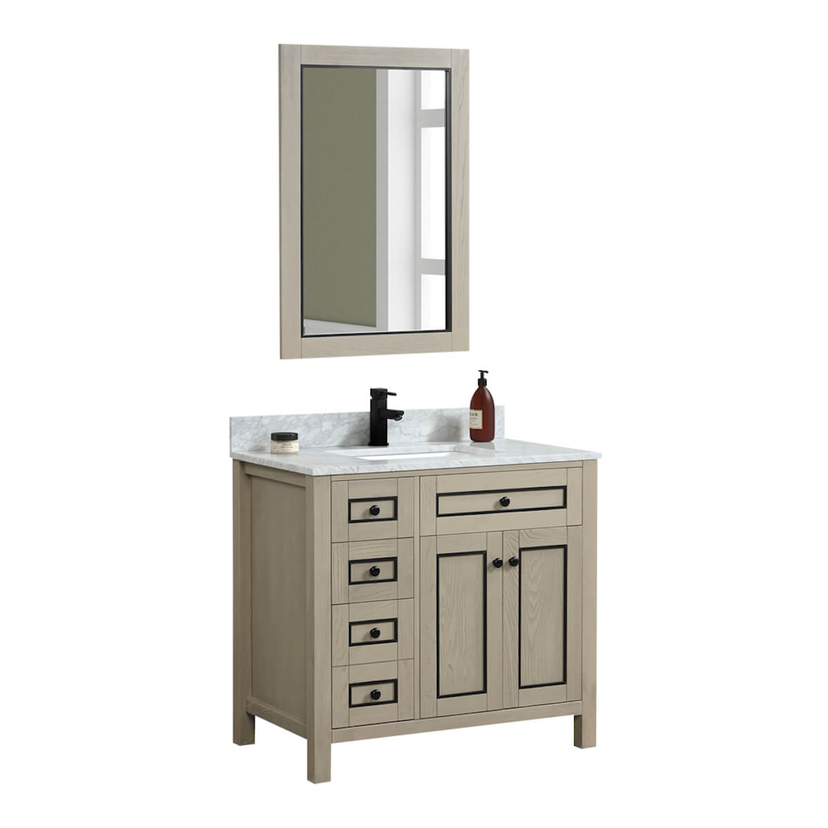 Legion Furniture 36" Light Oak Finish Single Sink Vanity Cabinet with Carrara White Top Side WV2236-O