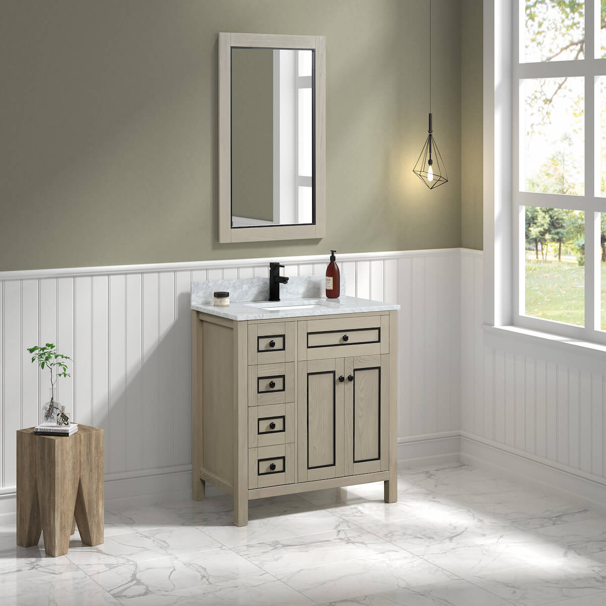 Legion Furniture 36" Light Oak Finish Single Sink Vanity Cabinet with Carrara White Top in Bathroom Side WV2236-O