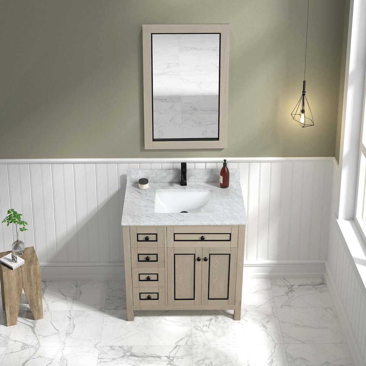 Legion Furniture 36" Light Oak Finish Single Sink Vanity Cabinet with Carrara White Top in Bathroom Sink WV2236-O