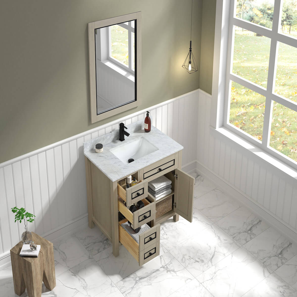 Legion Furniture 36" Light Oak Finish Single Sink Vanity Cabinet with Carrara White Top in Bathroom Top WV2236-O