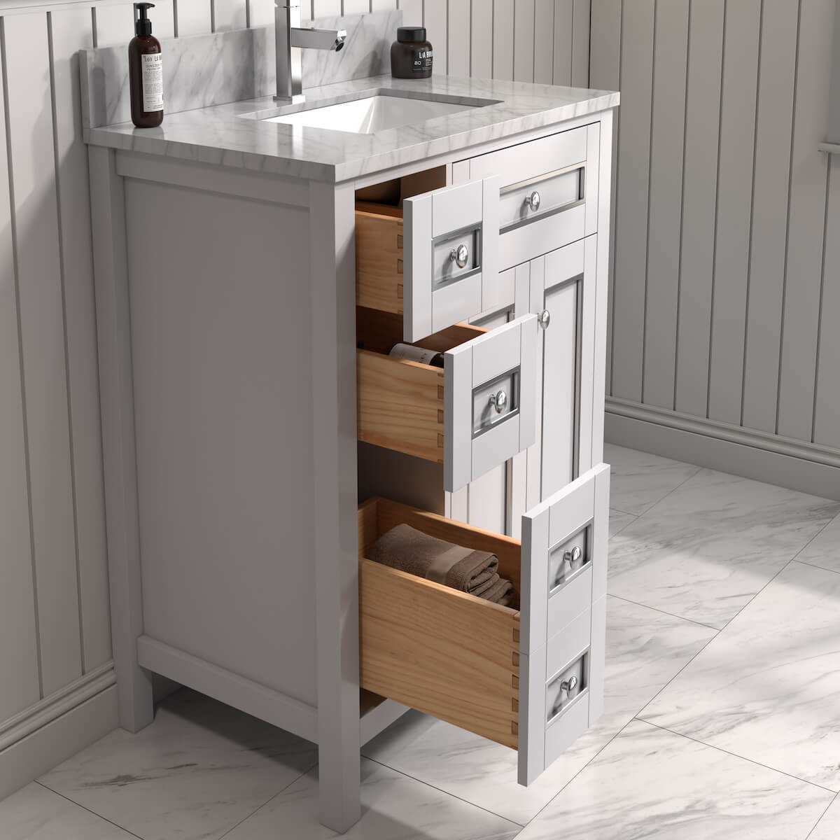 Legion Furniture 36" White Finish Single Sink Vanity Cabinet with Carrara White Top In Bathroom Drawers WV2236-W