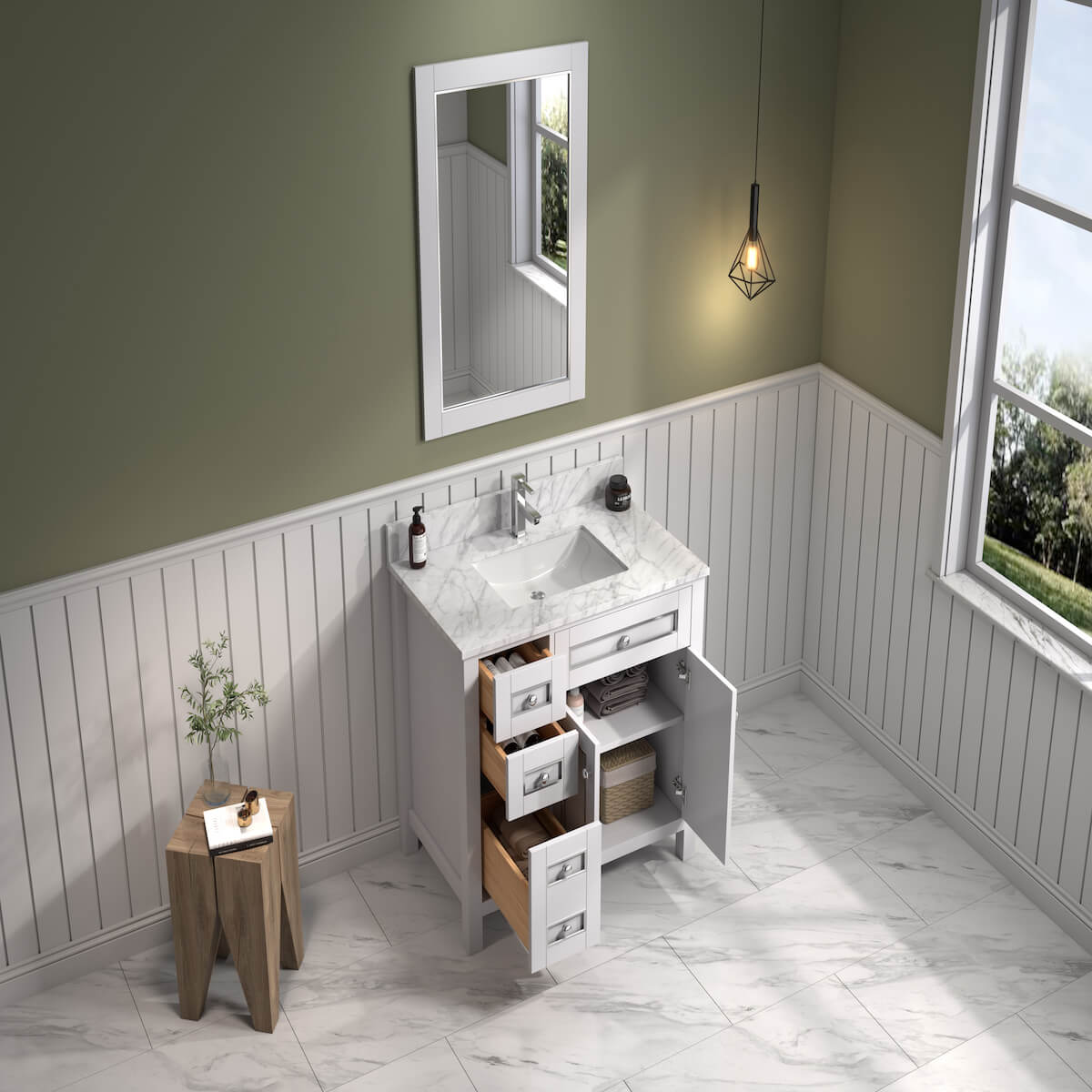 Legion Furniture 36" White Finish Single Sink Vanity Cabinet with Carrara White Top In Bathroom Inside WV2236-W