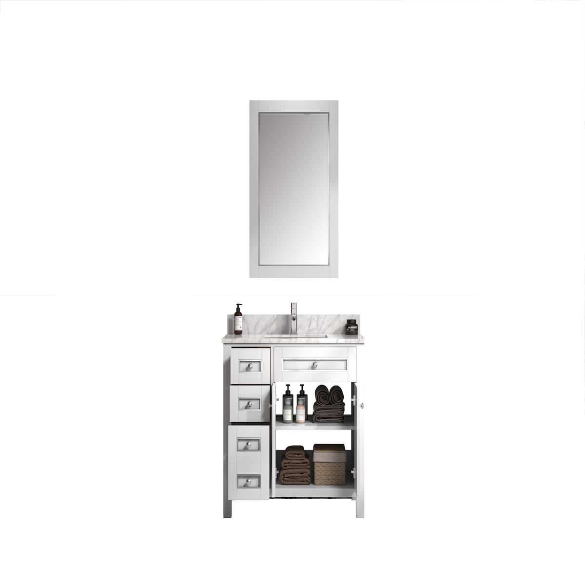 Legion Furniture 36" White Finish Single Sink Vanity Cabinet with Carrara White Top Inside WV2236-W