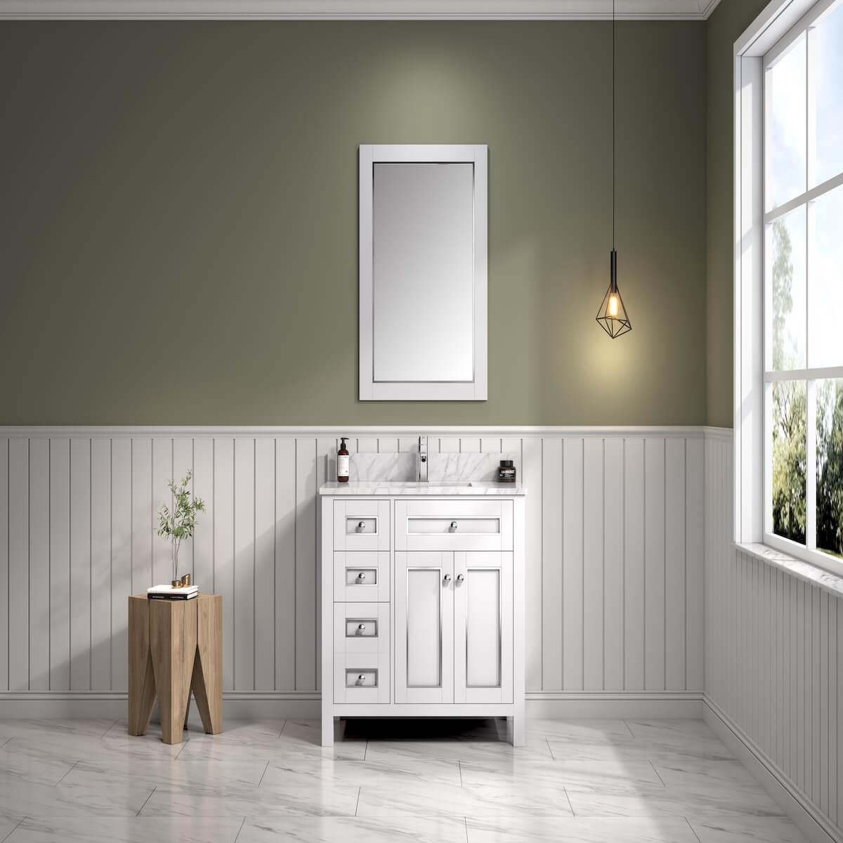 Legion Furniture 36" White Finish Single Sink Vanity Cabinet with Carrara White Top In Bathroom WV2236-W