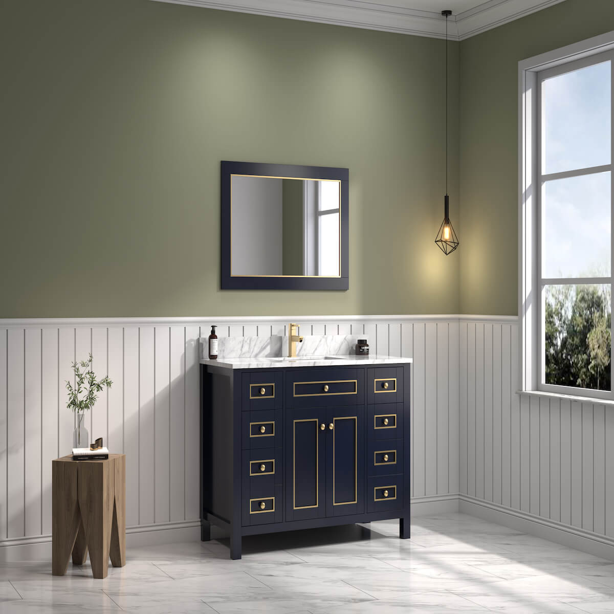 Legion Furniture 48" Blue Finish Single Sink Vanity Cabinet with Carrara White Top in Bathroom Side WV2248-B