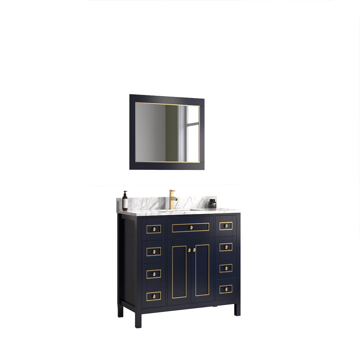 Legion Furniture 48" Blue Finish Single Sink Vanity Cabinet with Carrara White Top Side WV2248-B