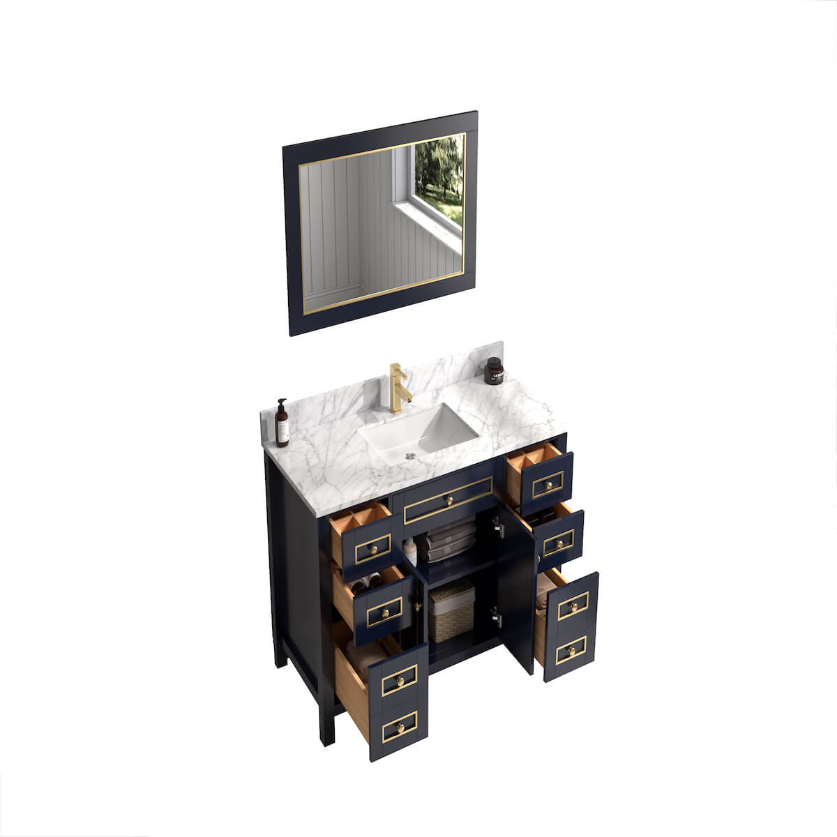 Legion Furniture 48" Blue Finish Single Sink Vanity Cabinet with Carrara White Top Open Drawers WV2248-B