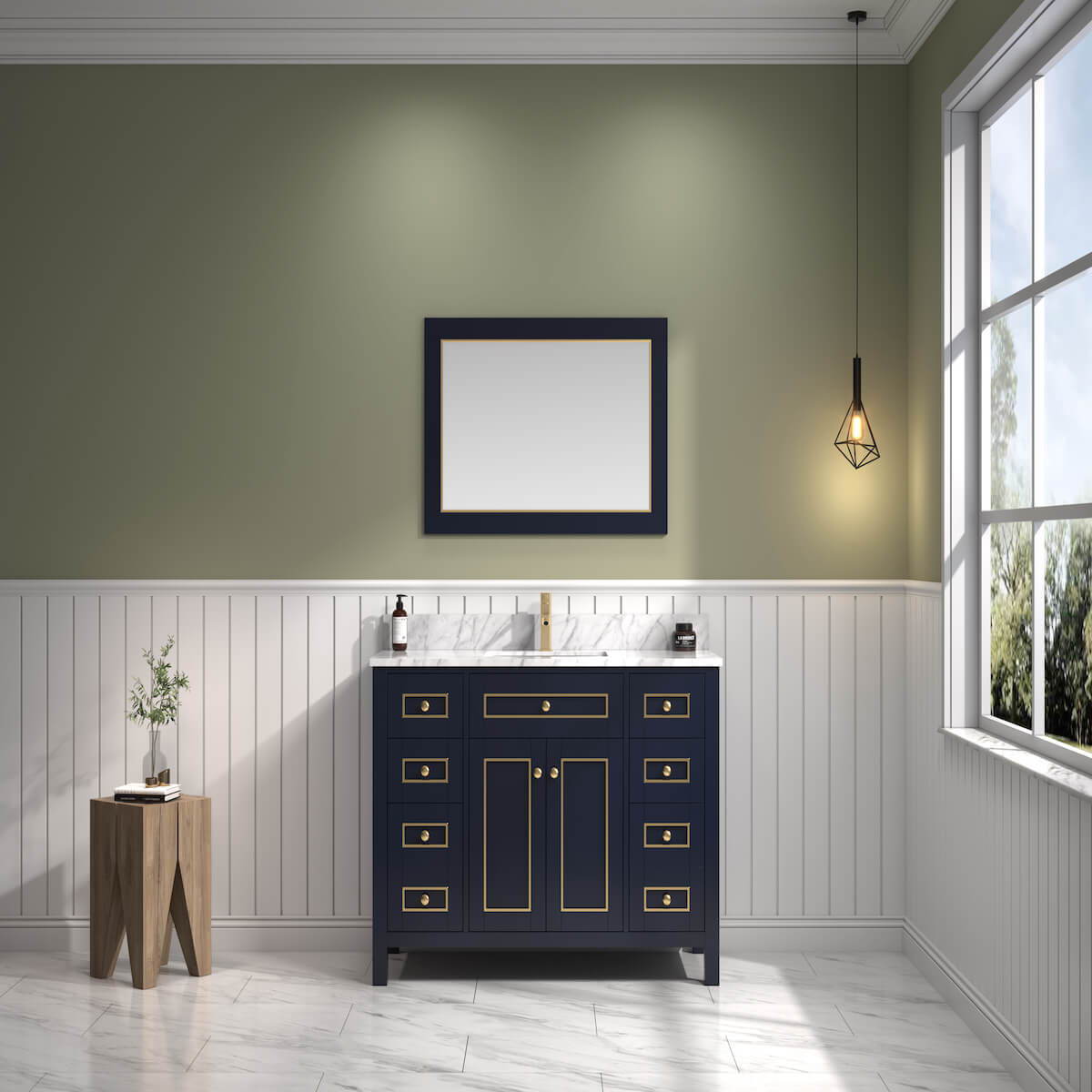 Legion Furniture 48" Blue Finish Single Sink Vanity Cabinet with Carrara White Top in Bathroom WV2248-B