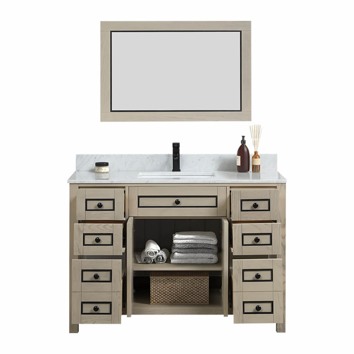 Legion Furniture 48" Light Oak Finish Single Sink Vanity Cabinet with Carrara White Top Inside WV2248-O