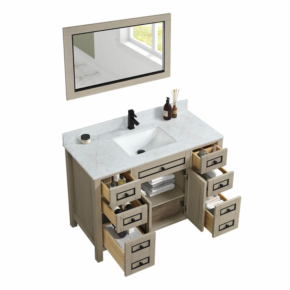 Legion Furniture 48" Light Oak Finish Single Sink Vanity Cabinet with Carrara White Top Dovetails WV2248-O