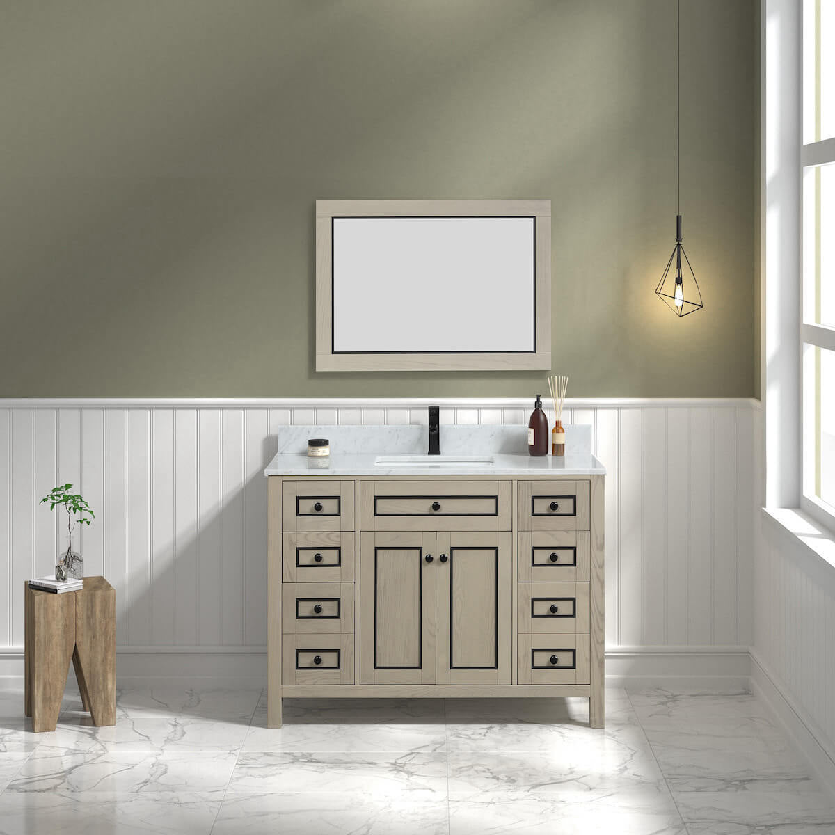 Legion Furniture 48" Light Oak Finish Single Sink Vanity Cabinet with Carrara White Top in Bathroom WV2248-O