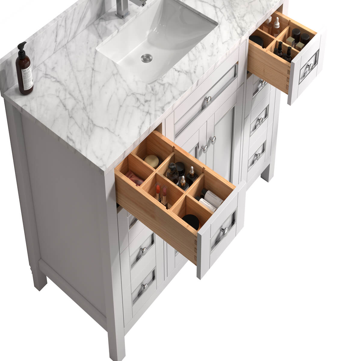 Legion Furniture 48" White Finish Single Sink Vanity Cabinet with Carrara White Top Inside Drawers WV2248-W