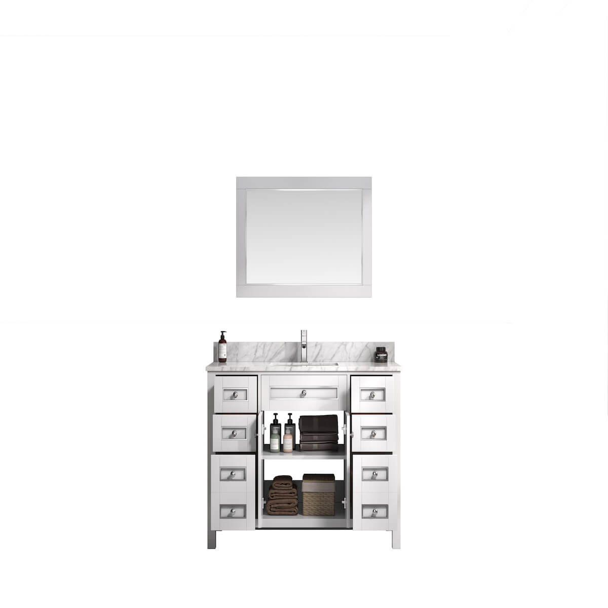 Legion Furniture 48" White Finish Single Sink Vanity Cabinet with Carrara White Top Inside WV2248-W