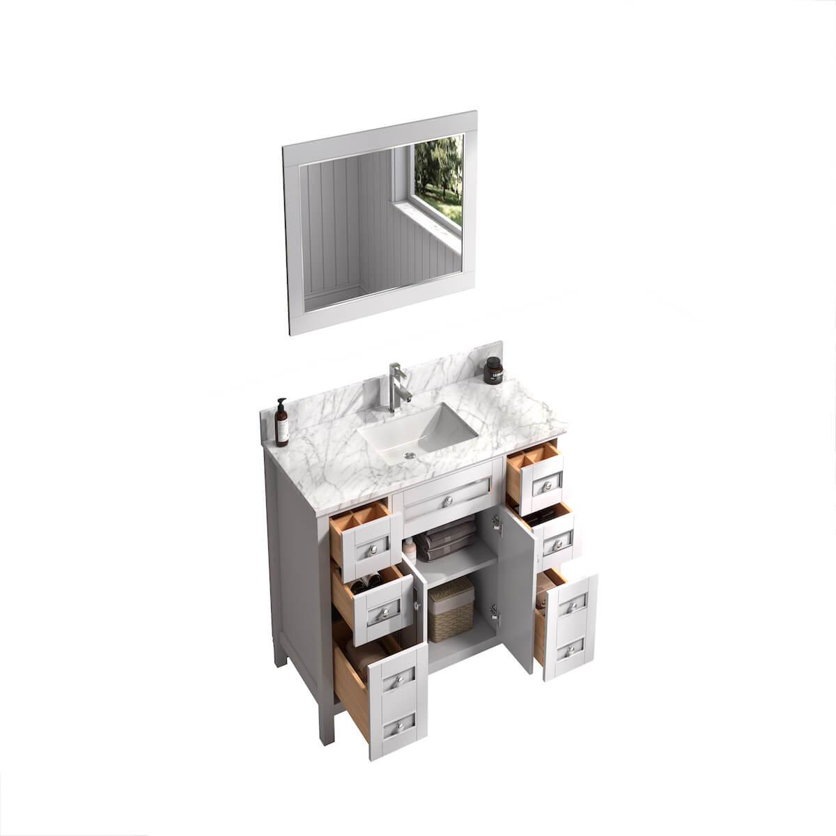 Legion Furniture 48" White Finish Single Sink Vanity Cabinet with Carrara White Top Open Drawers WV2248-W