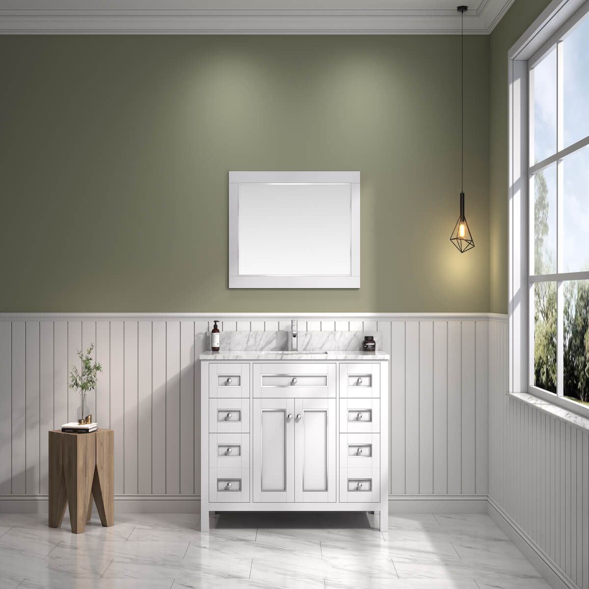 Legion Furniture 48" White Finish Single Sink Vanity Cabinet with Carrara White Top in Bathroom WV2248-W