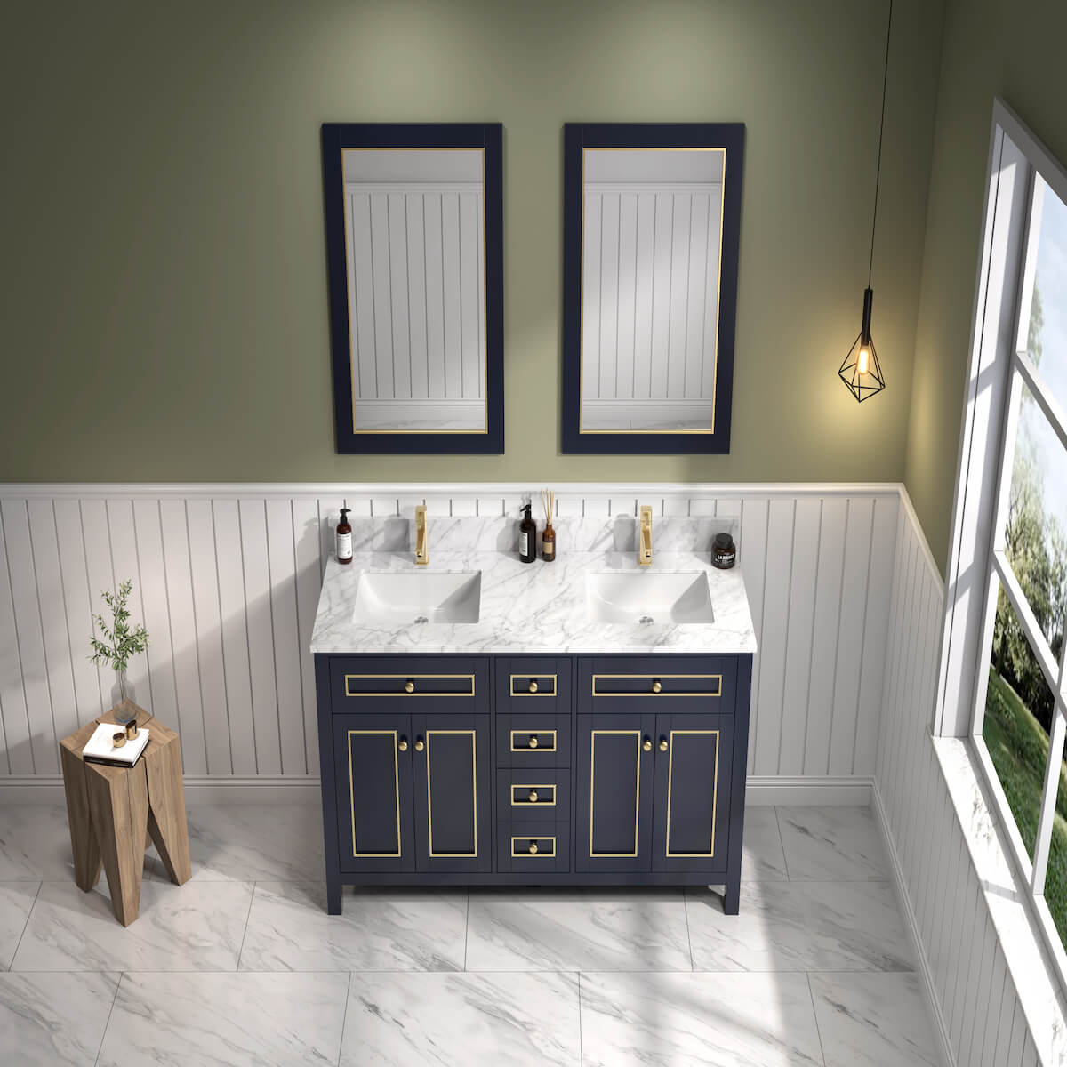 Legion Furniture 60" Blue Finish Double Sink Vanity Cabinet with Carrara White Top in Bathroom Sinks WV2260-B