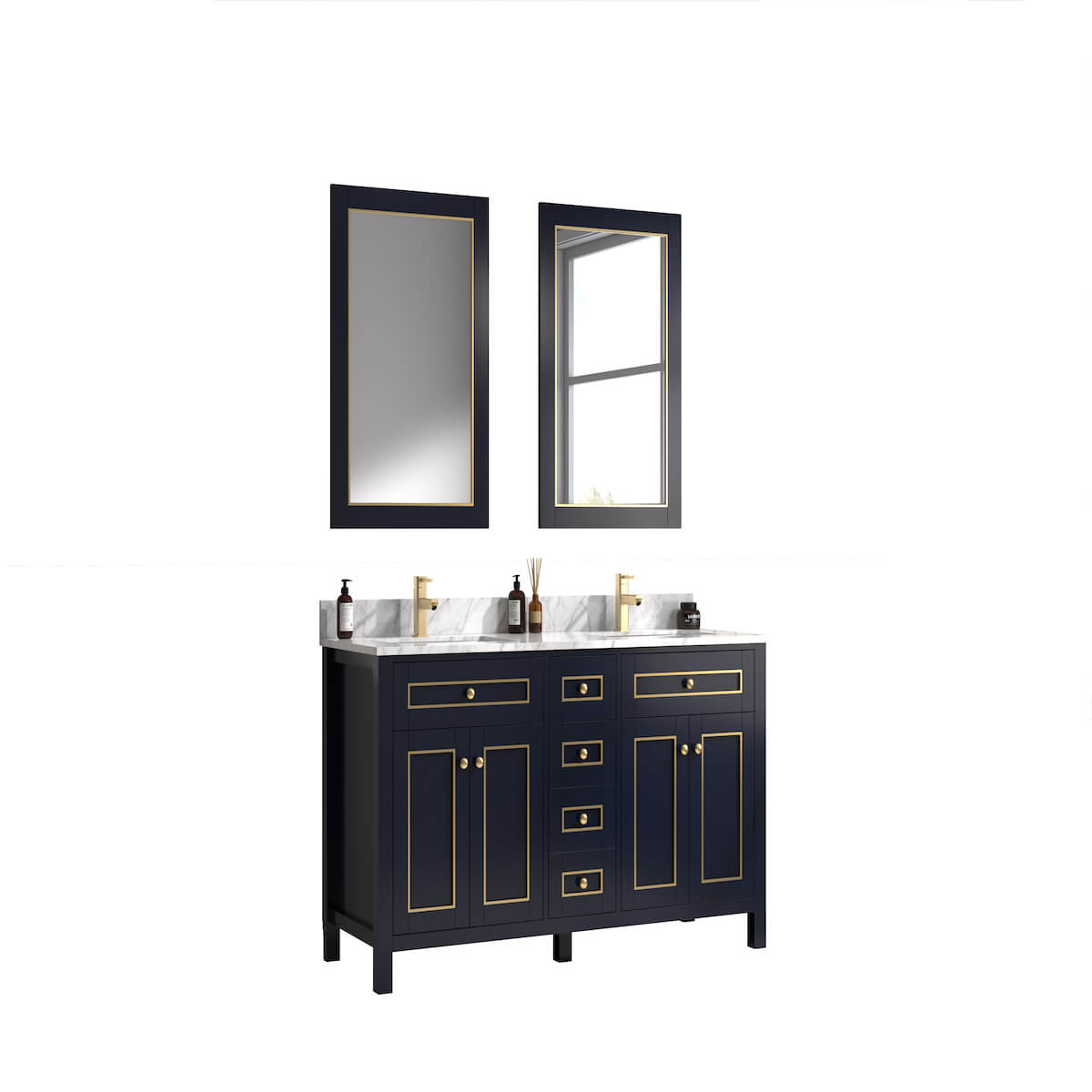 Legion Furniture 60" Blue Finish Double Sink Vanity Cabinet with Carrara White Top Side WV2260-B