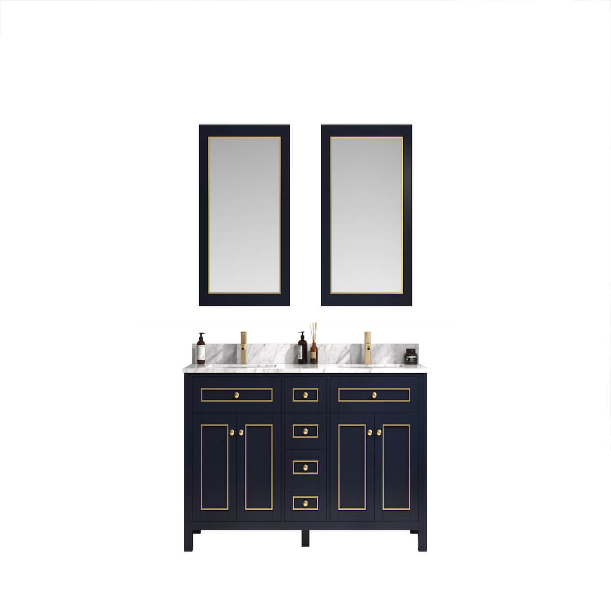 Legion Furniture 60" Blue Finish Double Sink Vanity Cabinet with Carrara White Top WV2260-B