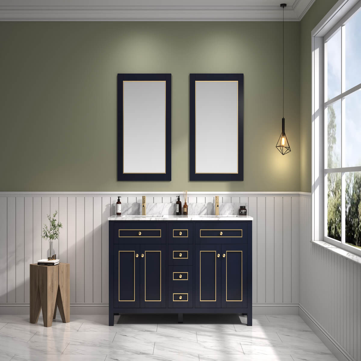 Legion Furniture 60" Blue Finish Double Sink Vanity Cabinet with Carrara White Top in Bathroom WV2260-B
