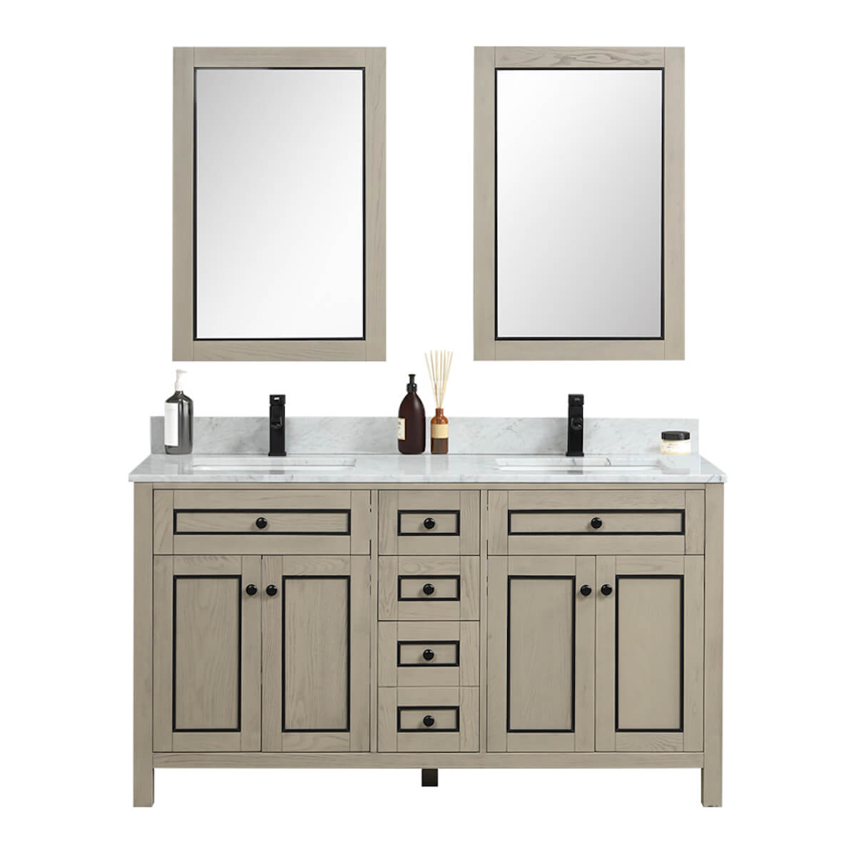 Legion Furniture 60" Light Oak Finish Double Sink Vanity Cabinet with Carrara White Top WV2260-O