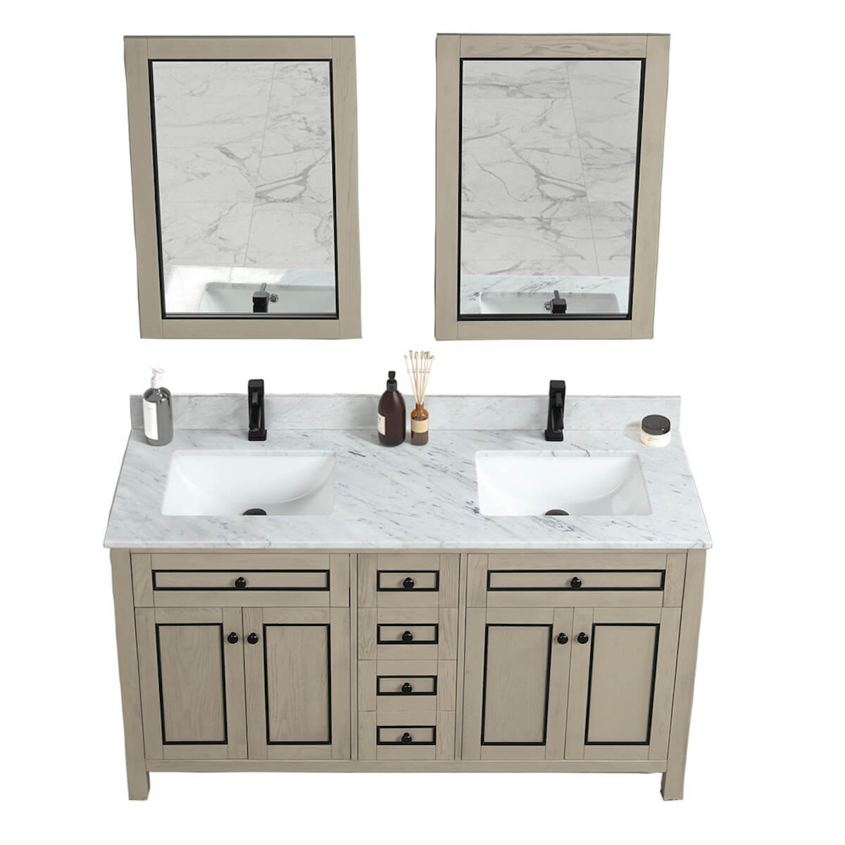 Legion Furniture 60" Light Oak Finish Double Sink Vanity Cabinet with Carrara White Top Sinks WV2260-O