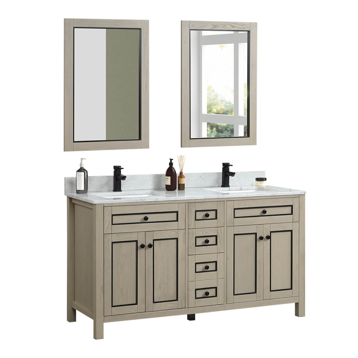 Legion Furniture 60" Light Oak Finish Double Sink Vanity Cabinet with Carrara White Top Side WV2260-O