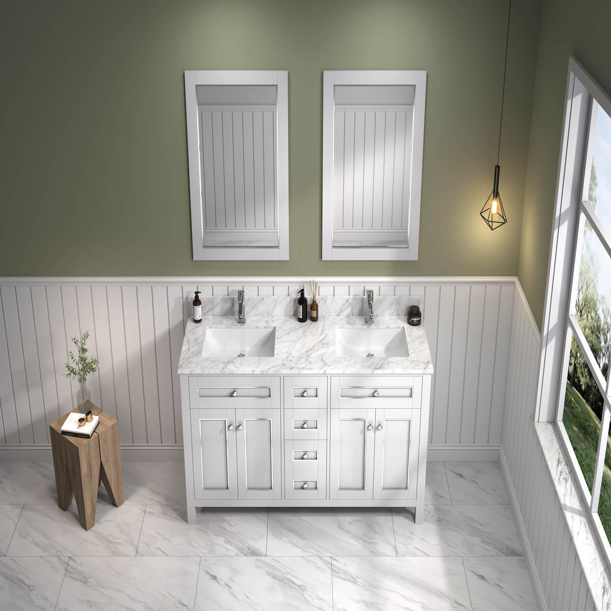 Legion Furniture 60" White Finish Double Sink Vanity Cabinet with Carrara White Top in Bathroom Sinks WV2260-W