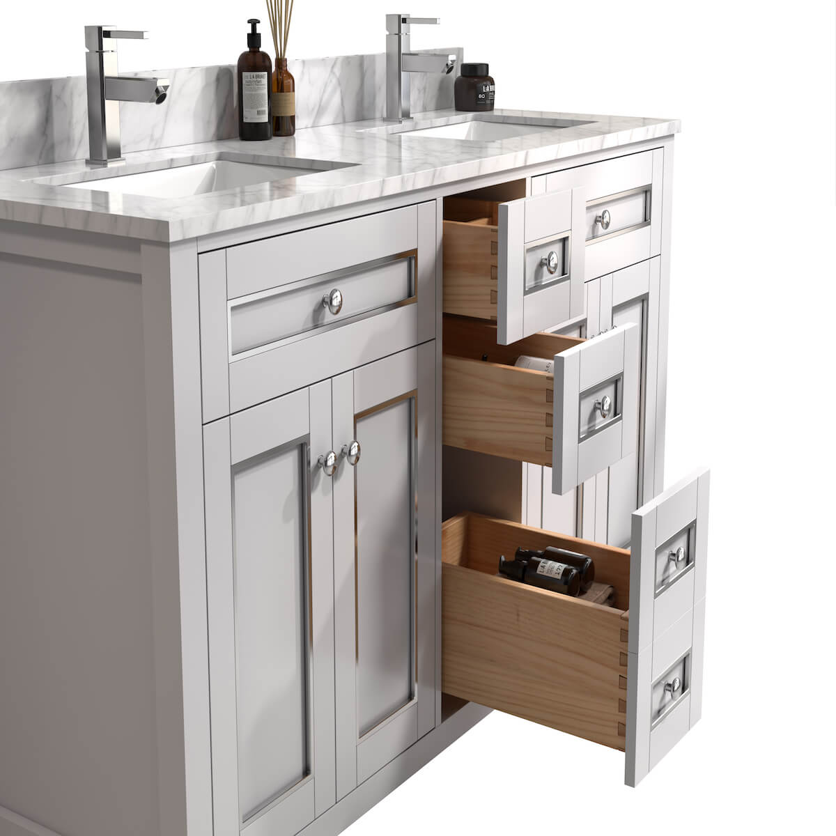 Legion Furniture 60" White Finish Double Sink Vanity Cabinet with Carrara White Top Dovetails WV2260-W