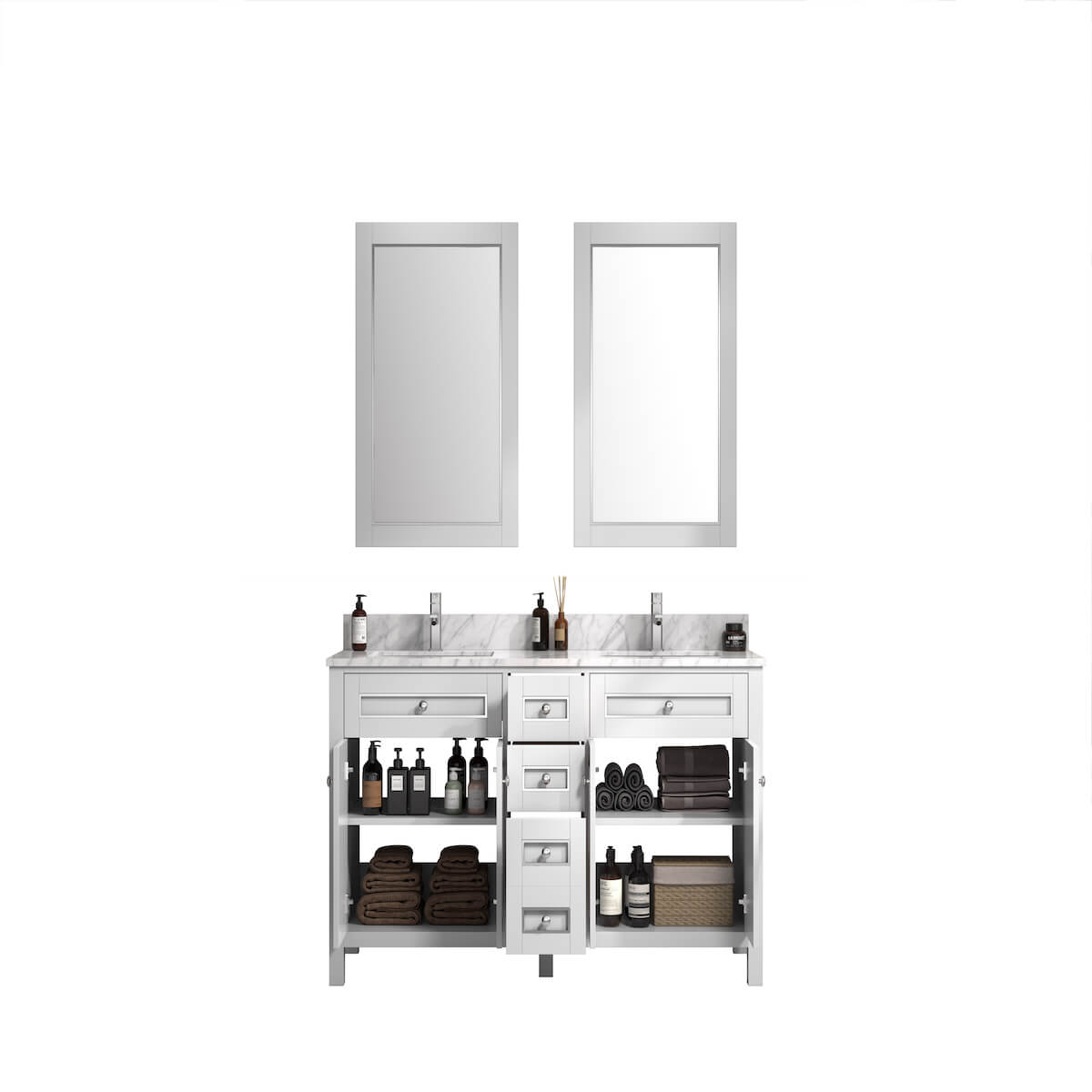 Legion Furniture 60" White Finish Double Sink Vanity Cabinet with Carrara White Top Inside WV2260-W