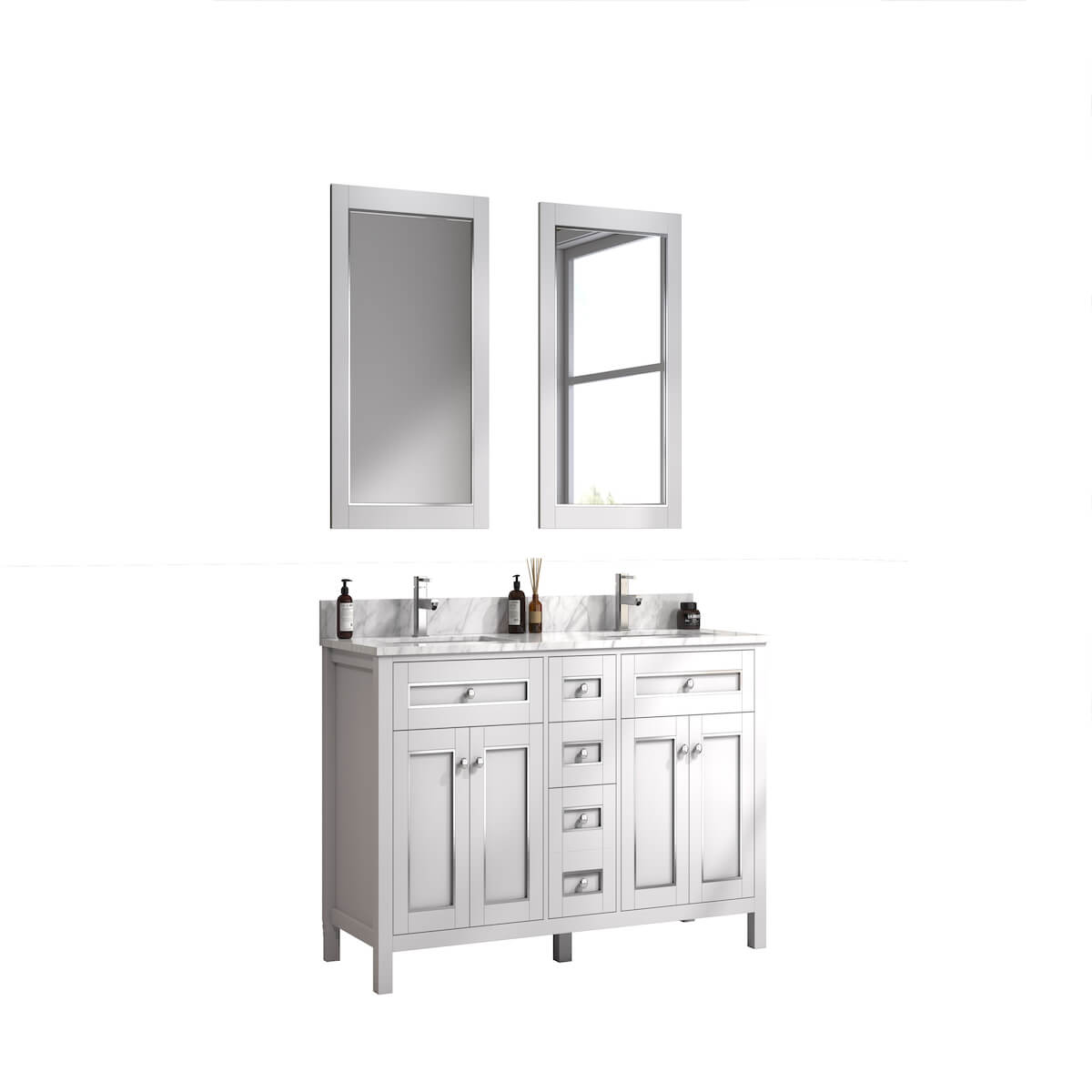 Legion Furniture 60" White Finish Double Sink Vanity Cabinet with Carrara White Top Side WV2260-W