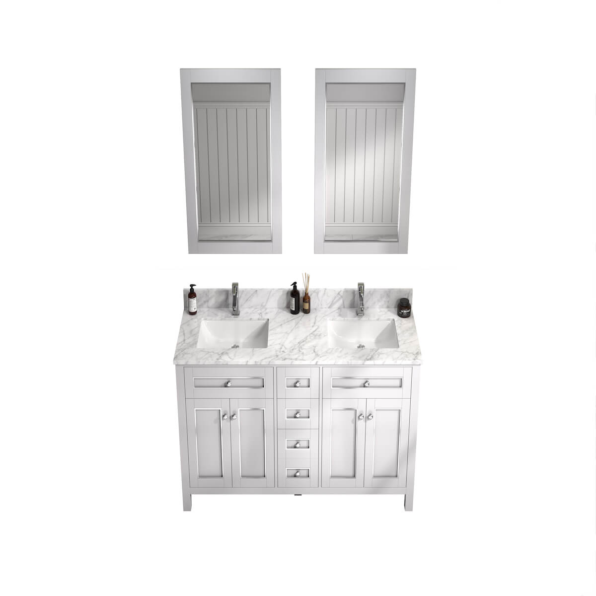 Legion Furniture 60" White Finish Double Sink Vanity Cabinet with Carrara White Top Sinks WV2260-W