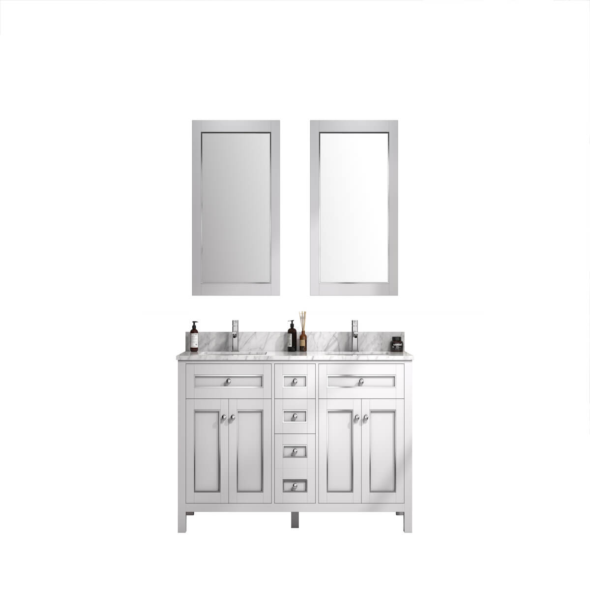 Legion Furniture 60" White Finish Double Sink Vanity Cabinet with Carrara White Top WV2260-W