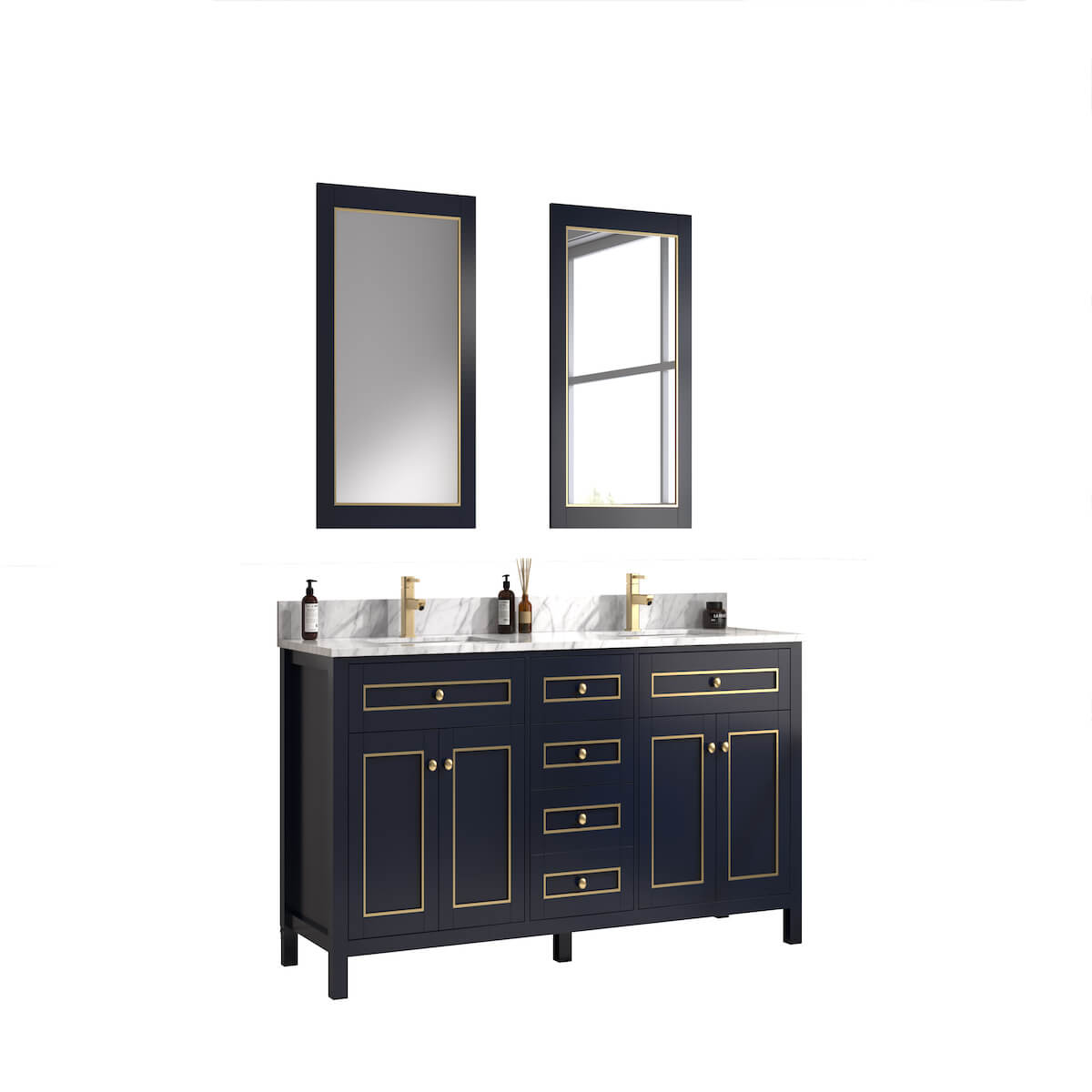 Legion Furniture 72" Blue Finish Double Sink Vanity Cabinet with Carrara White Top Side WV2272-B