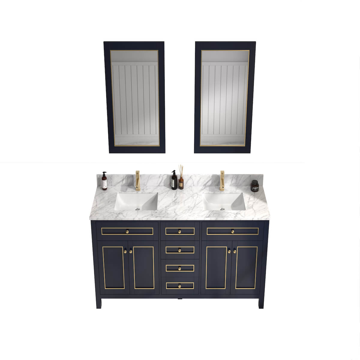 Legion Furniture 72" Blue Finish Double Sink Vanity Cabinet with Carrara White Top Sinks WV2272-B
