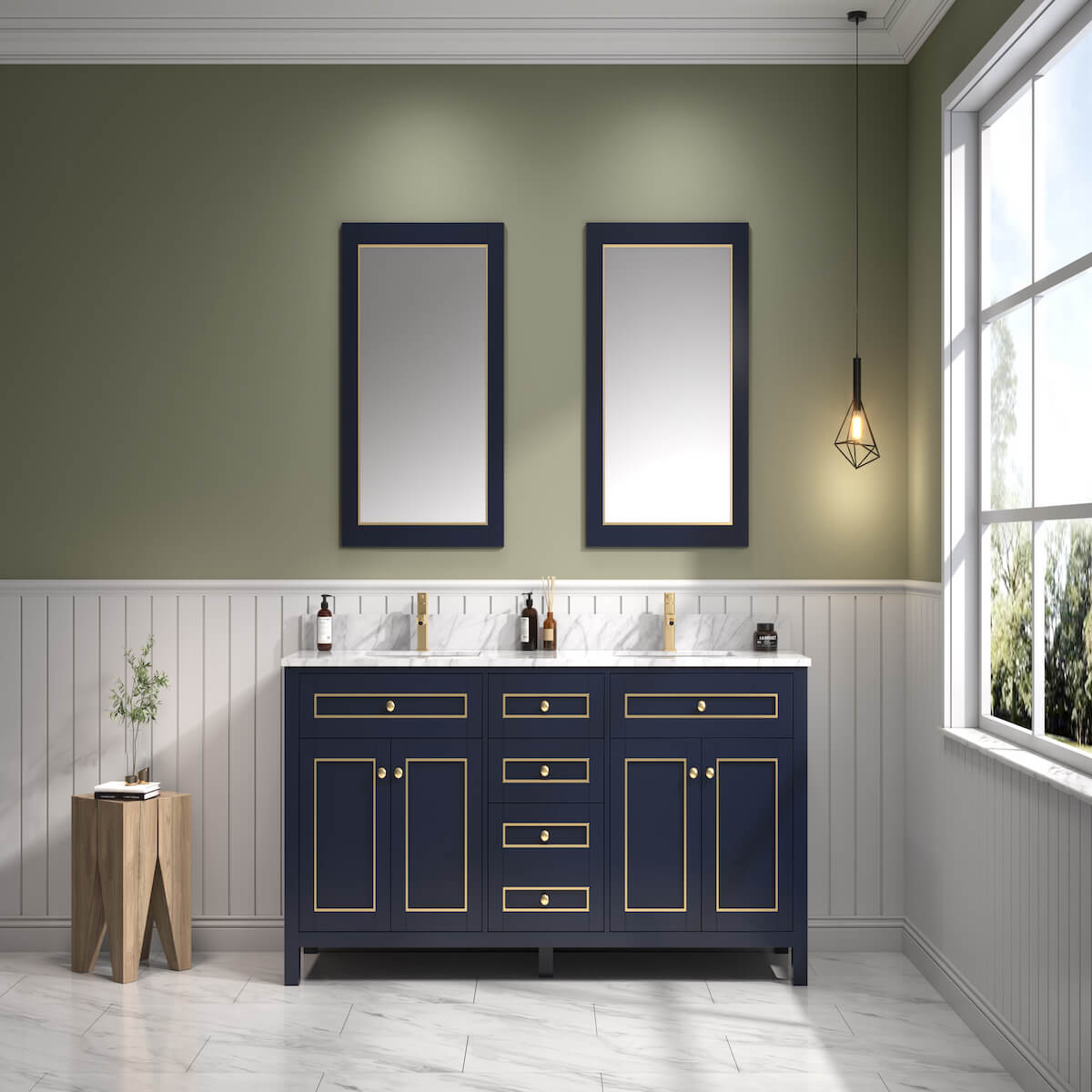 Legion Furniture 72" Blue Finish Double Sink Vanity Cabinet with Carrara White Top In Bathroom WV2272-B
