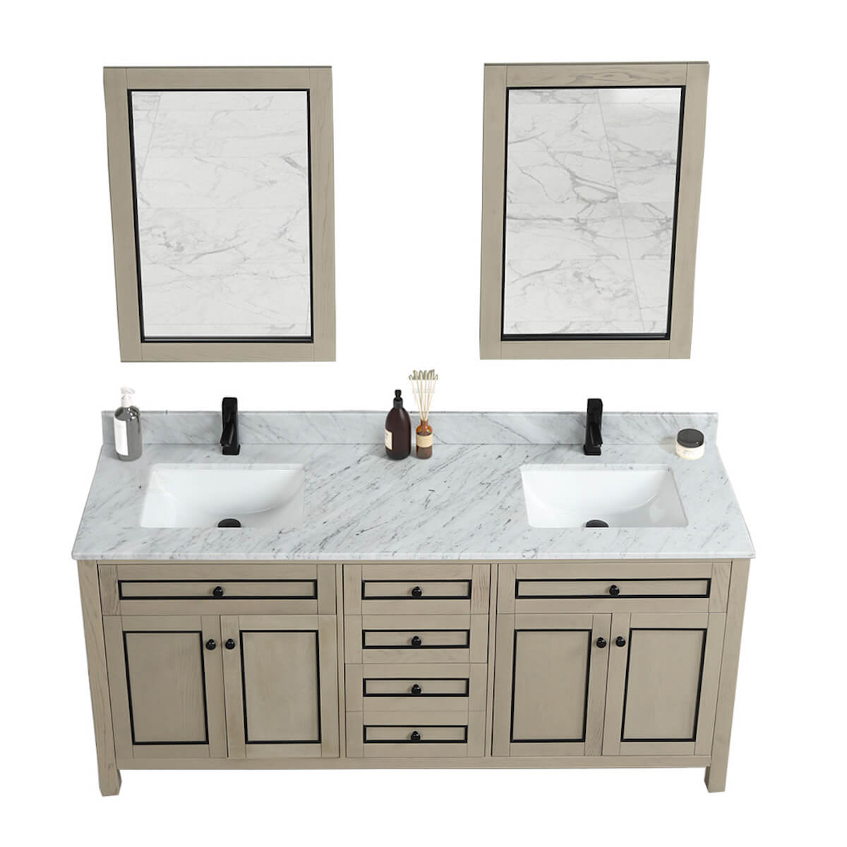 Legion Furniture 72" Light Oak Finish Double Sink Vanity Cabinet with Carrara White Top Sinks WV2272-O