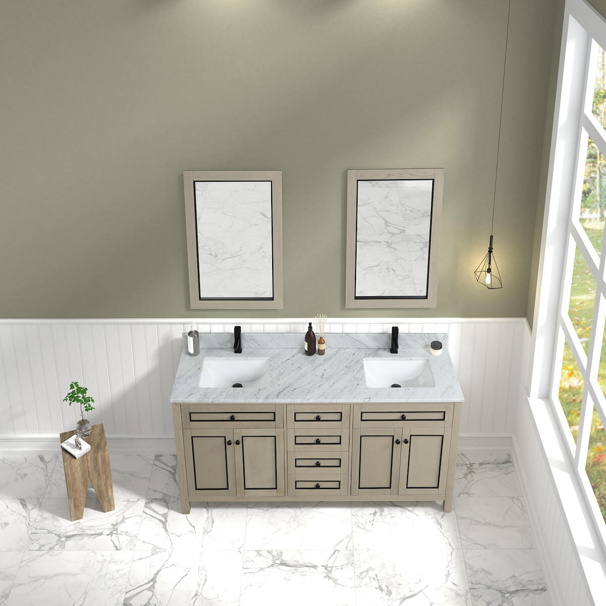 Legion Furniture 72" Light Oak Finish Double Sink Vanity Cabinet with Carrara White Top In Bathroom Sinks WV2272-O