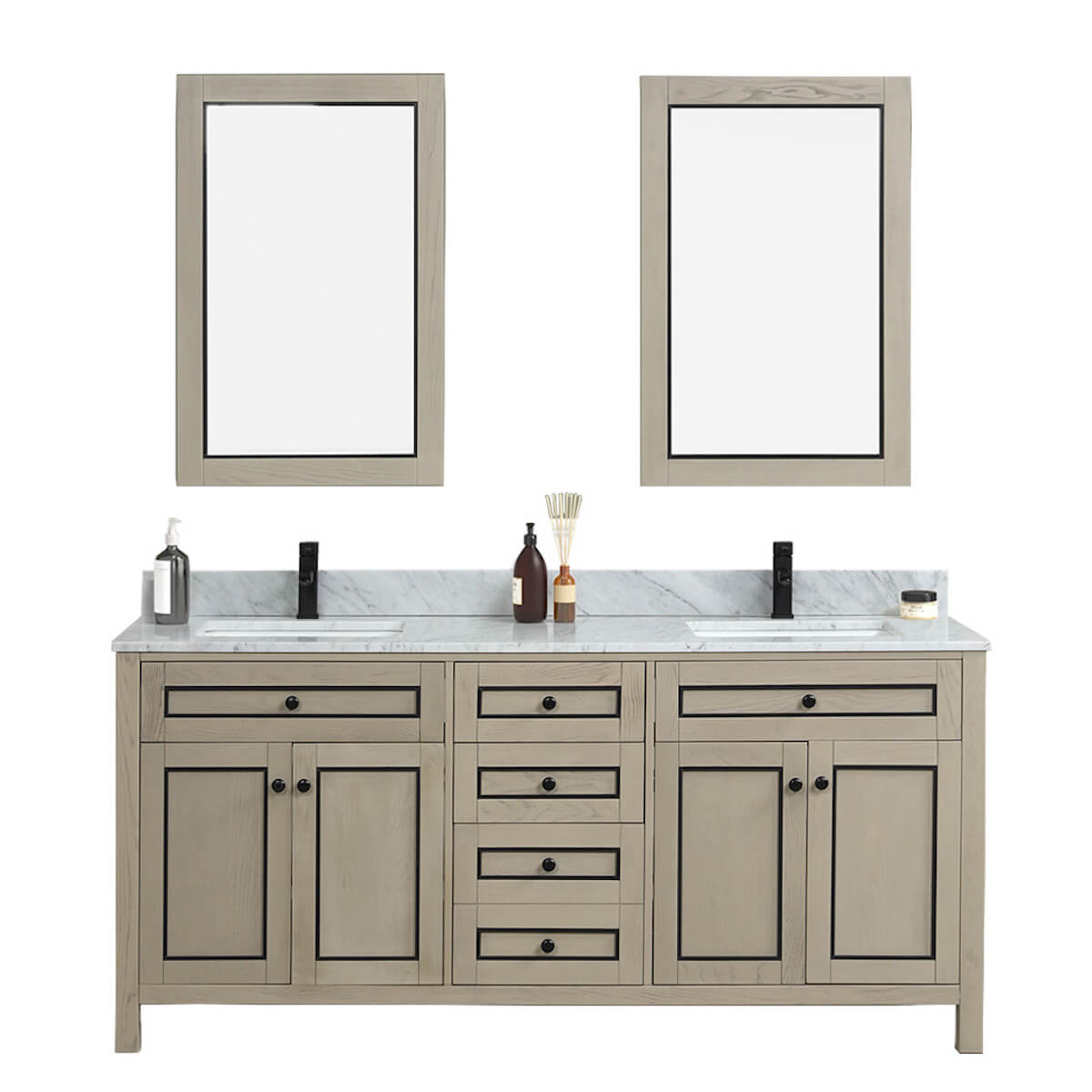 Legion Furniture 72" Light Oak Finish Double Sink Vanity Cabinet with Carrara White Top WV2272-O