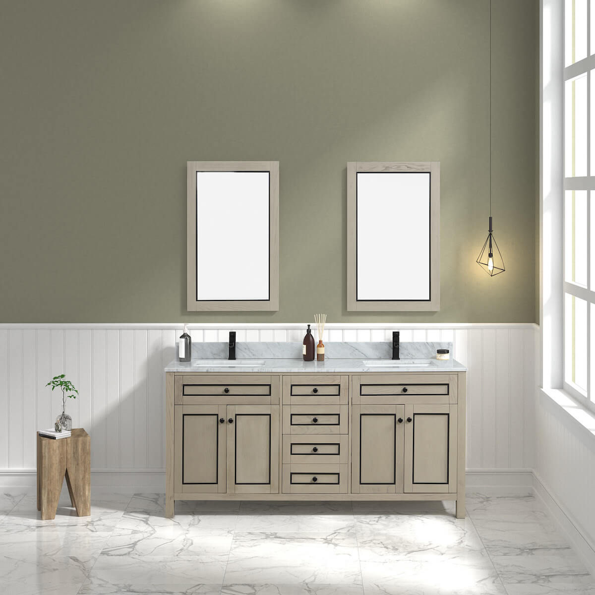 Legion Furniture 72" Light Oak Finish Double Sink Vanity Cabinet with Carrara White Top In Bathroom WV2272-O