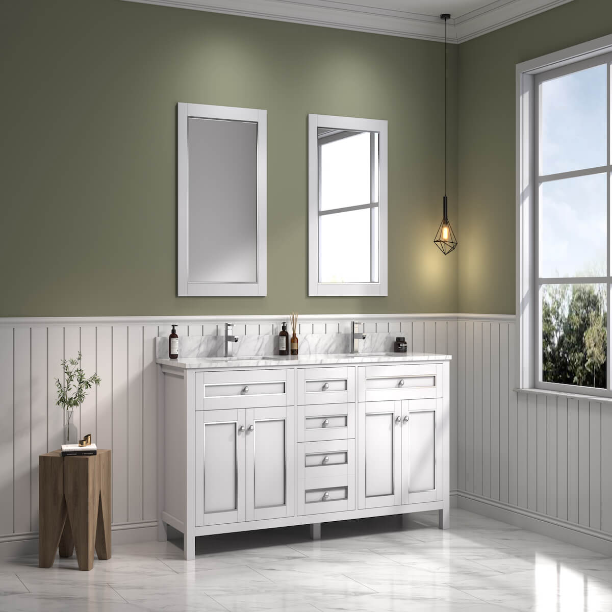 Legion Furniture 72" White Finish Double Sink Cabinet with Carrara White Top In Bathroom Side WV2272-W