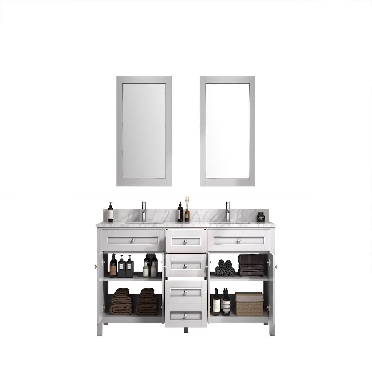 Legion Furniture 72" White Finish Double Sink Cabinet with Carrara White Top Inside WV2272-W