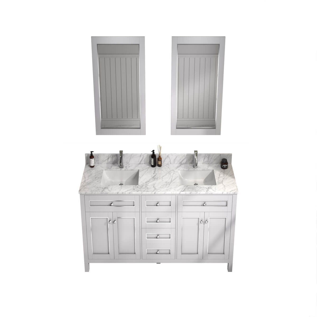 Legion Furniture 72" White Finish Double Sink Cabinet with Carrara White Top Sinks WV2272-W