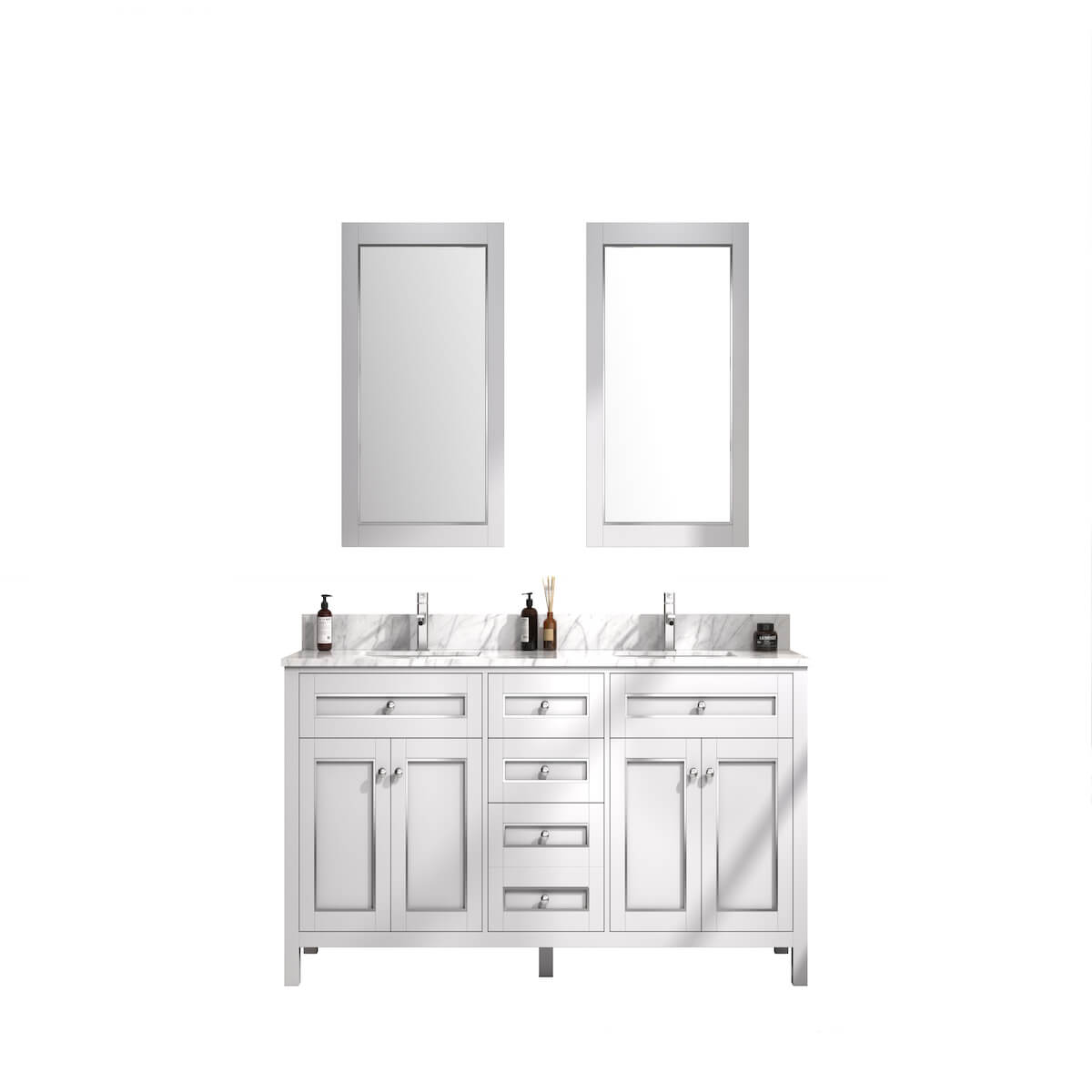 Legion Furniture 72" White Finish Double Sink Cabinet with Carrara White Top WV2272-W