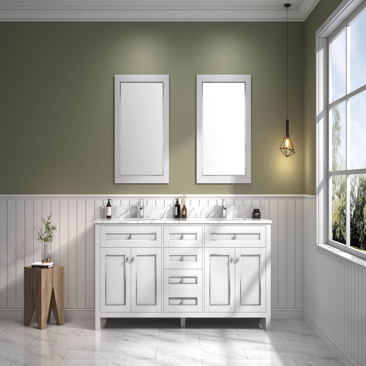 Legion Furniture 72" White Finish Double Sink Cabinet with Carrara White Top In Bathroom WV2272-W